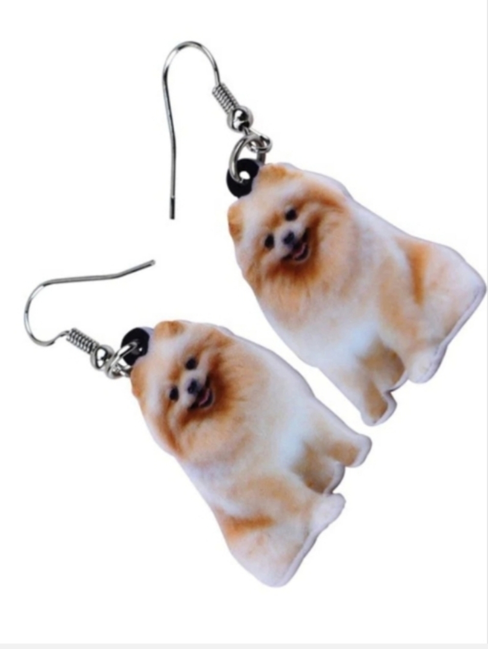 Pomeranian Dog Dangle Earrings - Cream & Light Brown
